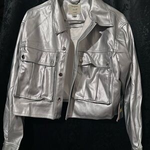 Iris Metallic Silver Leather Jacket